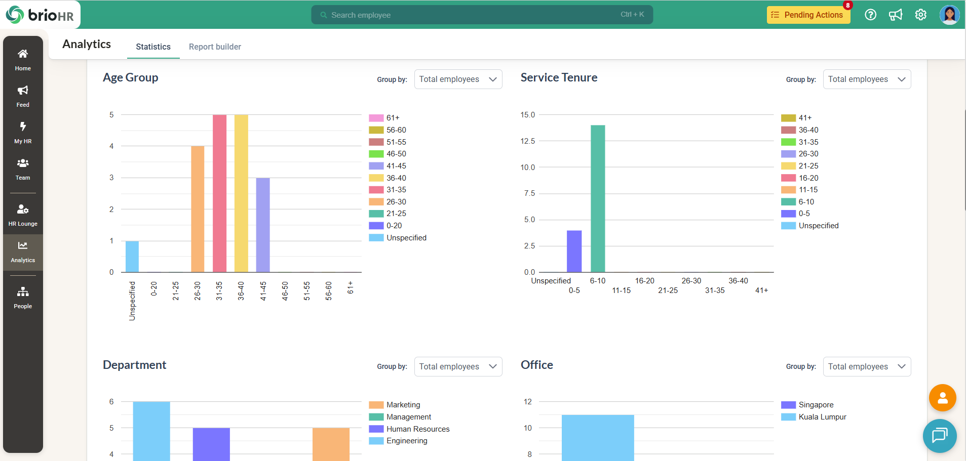 brioHR custom report builder HR reporting software
