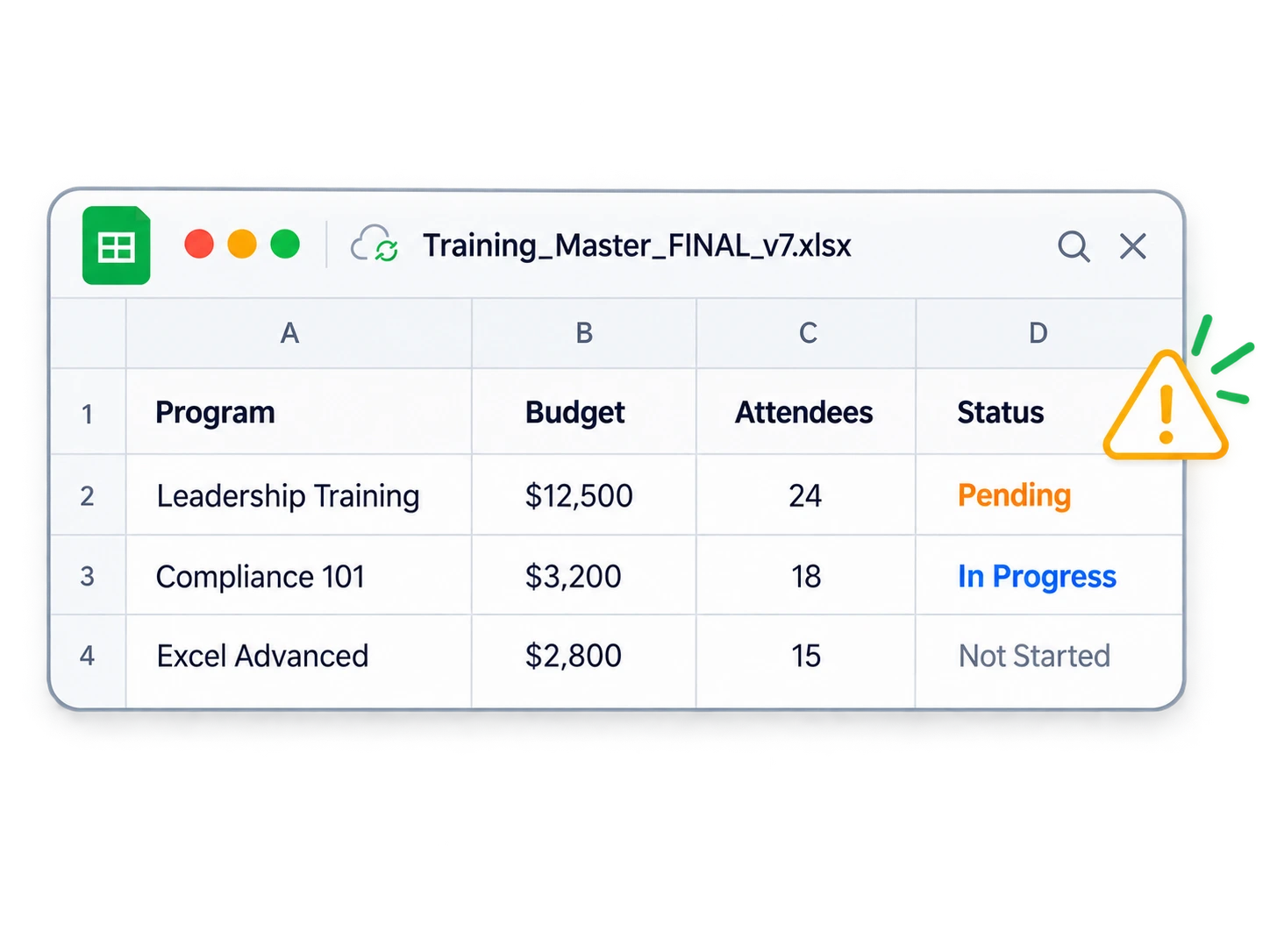 Training tracking spreadsheet